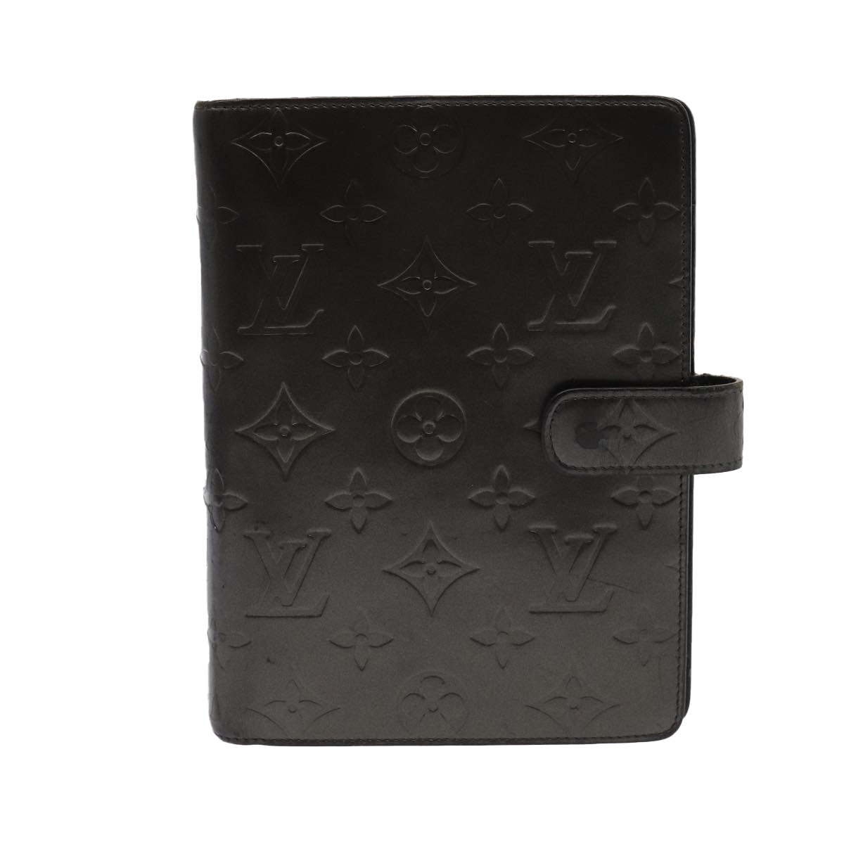 LOUIS VUITTON Monogram Mat Agenda MM Day Planner Cover Black R20925 Auth 78381