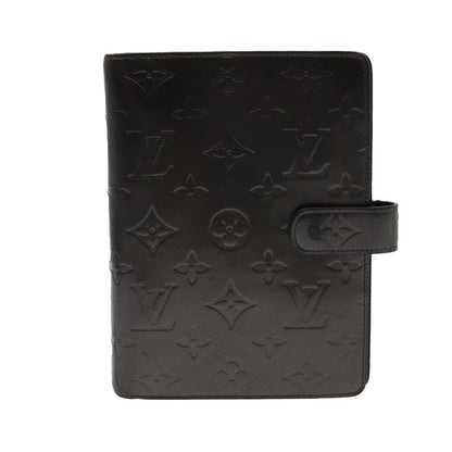 LOUIS VUITTON Monogram Mat Agenda MM Day Planner Cover Black R20925 Auth 78381