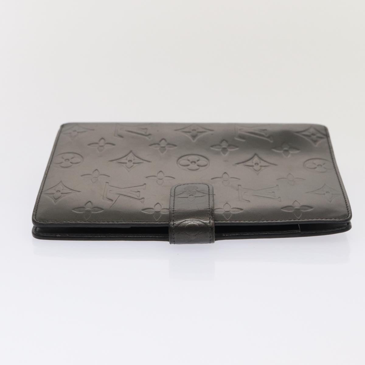 LOUIS VUITTON Monogram Mat Agenda MM Day Planner Cover Black R20925 Auth 78381