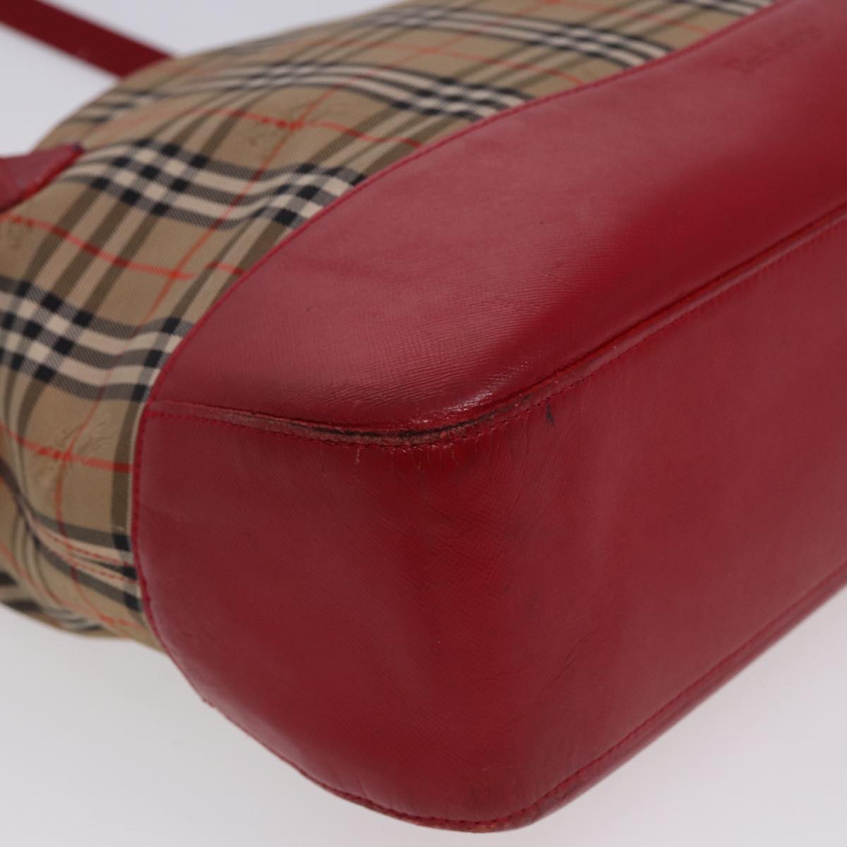 BURBERRYSs Nova Check Tote Bag Canvas Beige Red Auth 78424