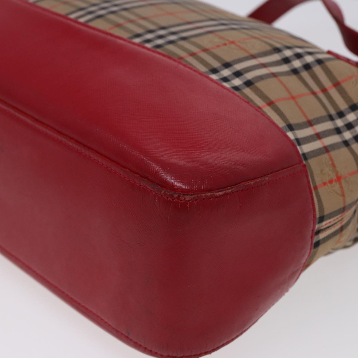 BURBERRYSs Nova Check Tote Bag Canvas Beige Red Auth 78424