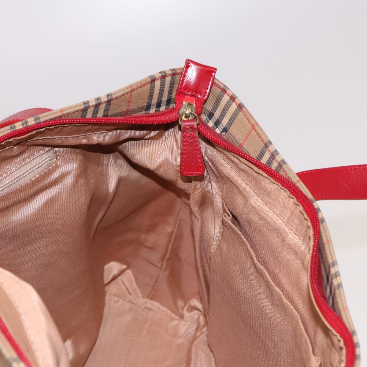 BURBERRYSs Nova Check Tote Bag Canvas Beige Red Auth 78424