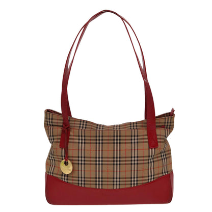 BURBERRYSs Nova Check Tote Bag Canvas Beige Red Auth 78424