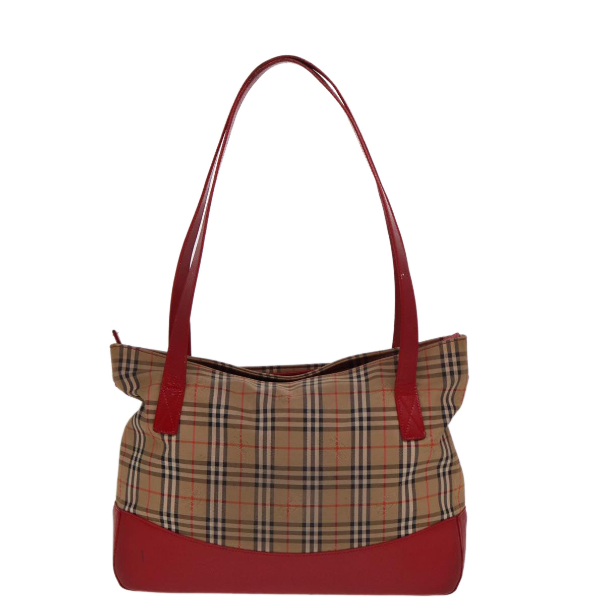 BURBERRYSs Nova Check Tote Bag Canvas Beige Red Auth 78424