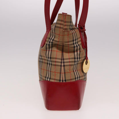 BURBERRYSs Nova Check Tote Bag Canvas Beige Red Auth 78424