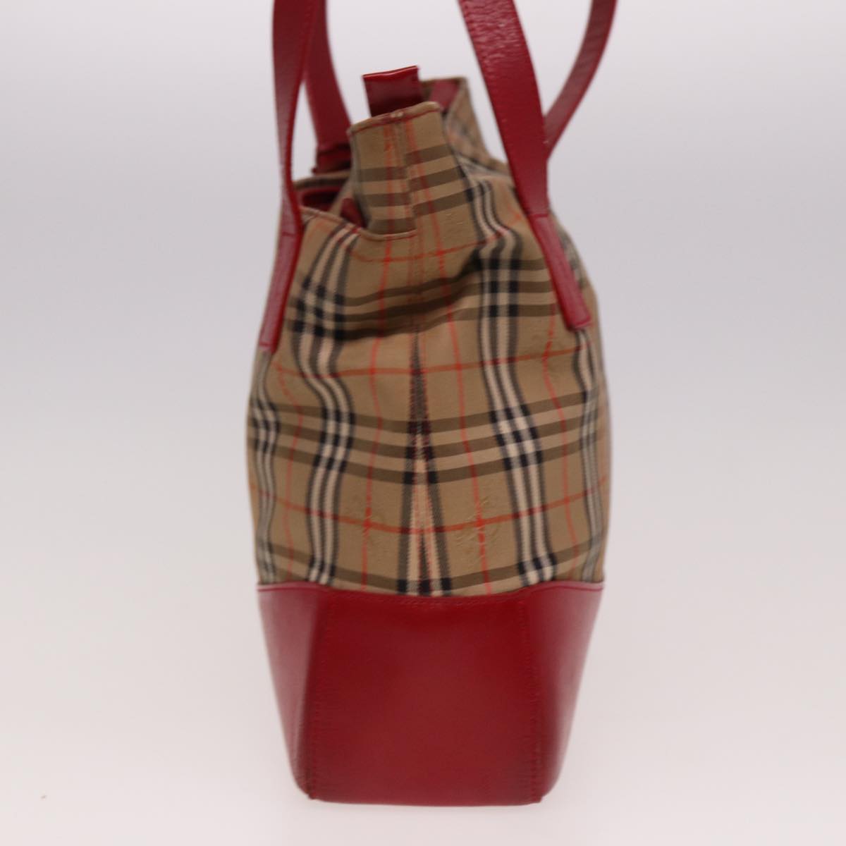 BURBERRYSs Nova Check Tote Bag Canvas Beige Red Auth 78424