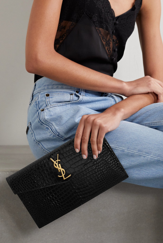 YSL Uptown Croc Effect Pouch