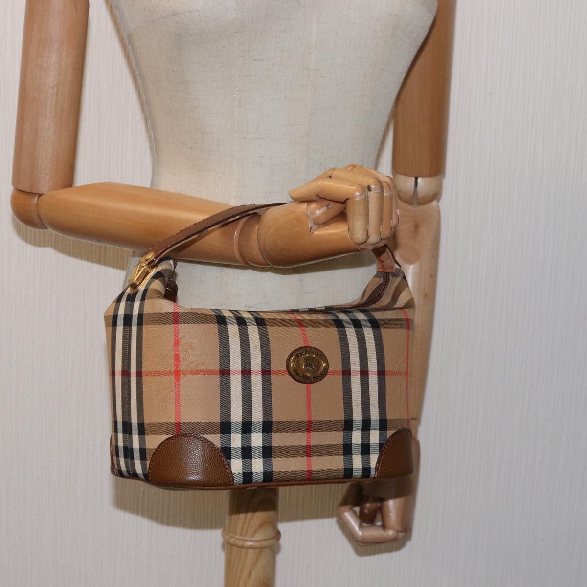 BURBERRYSs Nova Check Hand Bag Canvas Beige Auth 78457