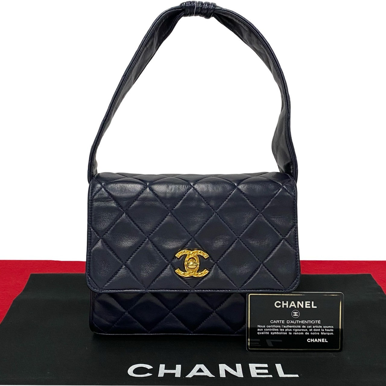 CHANEL Handbag lambskin Navy Matrasse
