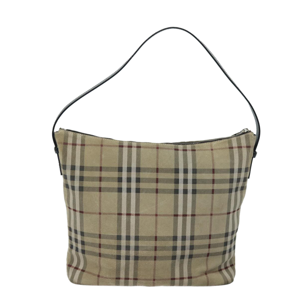 BURBERRY Nova Check Shoulder Bag Suede Beige Black Auth 78849