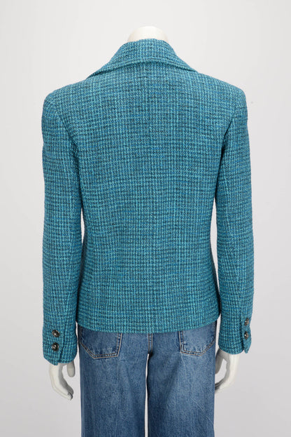 Chanel Turquoise Tweed Lion Button Jacket FR 38