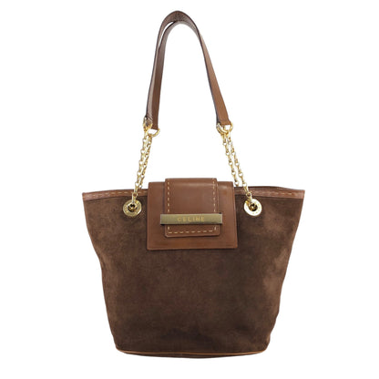 CELINE Logo Handbag Shoulder bag Brown Vintage mc6jsa