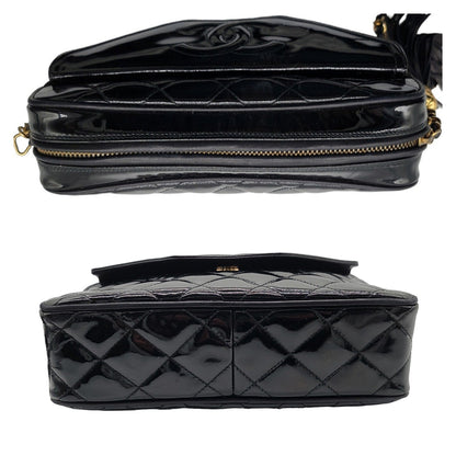 Chanel 90s Quilted Patent Timeless Camera Tassel Crossbody