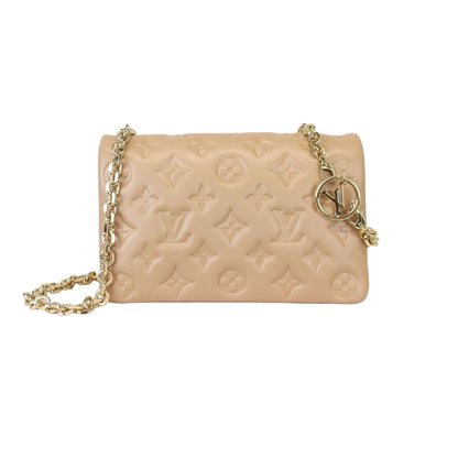 Louis-Vuitton Coussin Pochette Lambskin Embossed Monogram Camel GHW