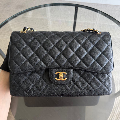 Chanel Classic Flap Jumbo - Caviar Double Flap 30CM Quilted Black Gold Hardware Series 15