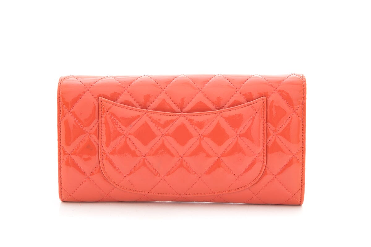 Chanel Coral Patent Leather Quitled Wallet/ Clutch