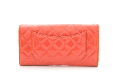 Chanel Coral Patent Leather Quitled Wallet/ Clutch