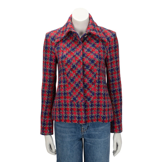 Chanel Pink & Purple Houndstooth Tweed Jacket FR 38