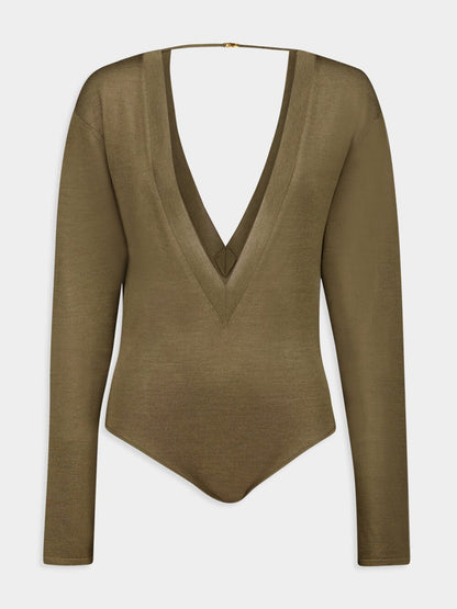Olive Green V-Neck Bodysuit