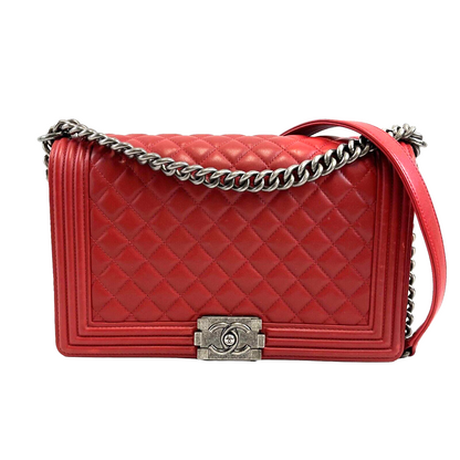 Chanel Boy New Bag Quilted Calfskin New Medium Red Crossbody Bag