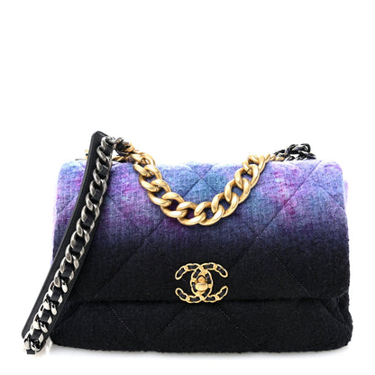 Wool Tweed Quilted Large Chanel 19 Flap Purple Black Blue