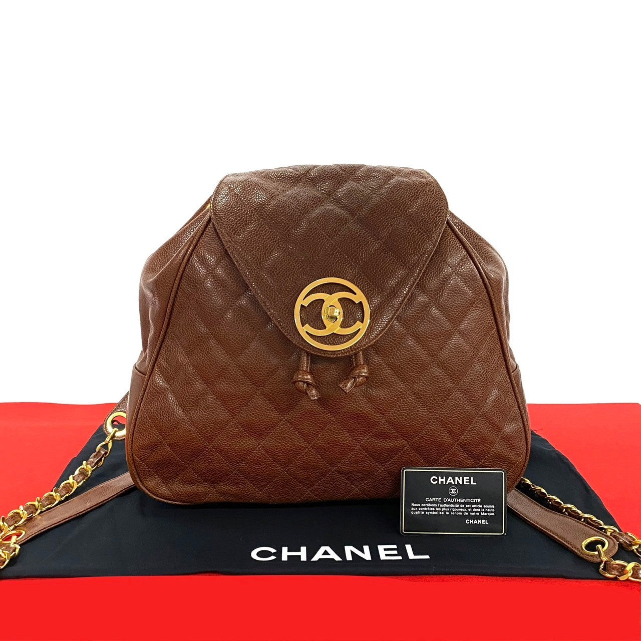 CHANEL Backpack Matt caviar skin Brown Matrasse