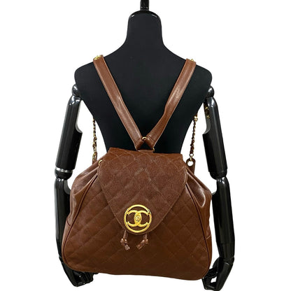 CHANEL Backpack Matt caviar skin Brown Matrasse