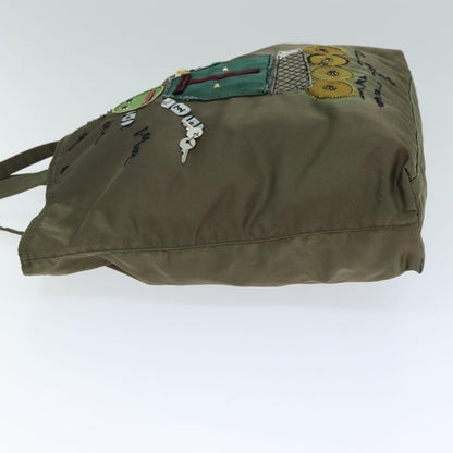 PRADA Robot Tote Bag Nylon Khaki Auth 79153