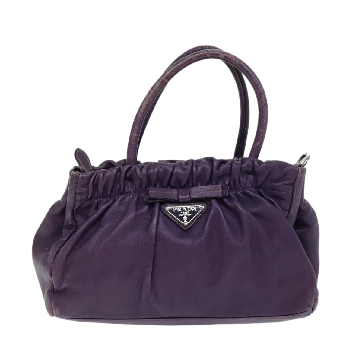 PRADA Hand Bag Leather Purple Auth 79217