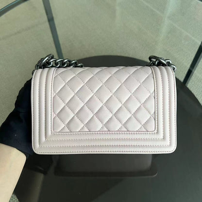 Chanel Boy Small - 20CM Quilted Lambskin Light Pink Ruthenium Silver Hardware Series 19