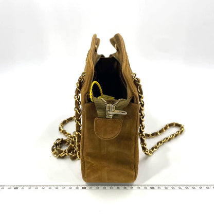 Chanel Matelasse Tan Brown Suede Gold Double Chain Coco Charm Medium Shoulder Bag