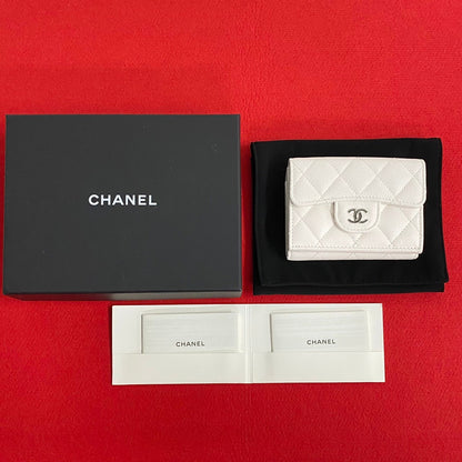 CHANEL Tri-fold wallet Matt caviar skin white Matrasse