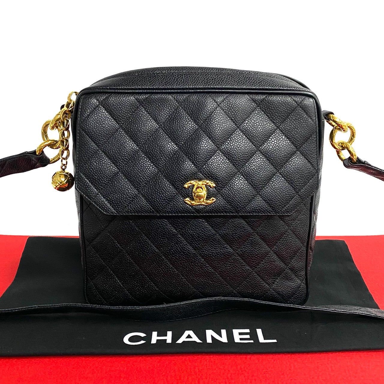 CHANEL Shoulder Bag Matt caviar skin black Matrasse