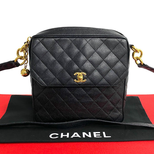 CHANEL Shoulder Bag Matt caviar skin black Matrasse