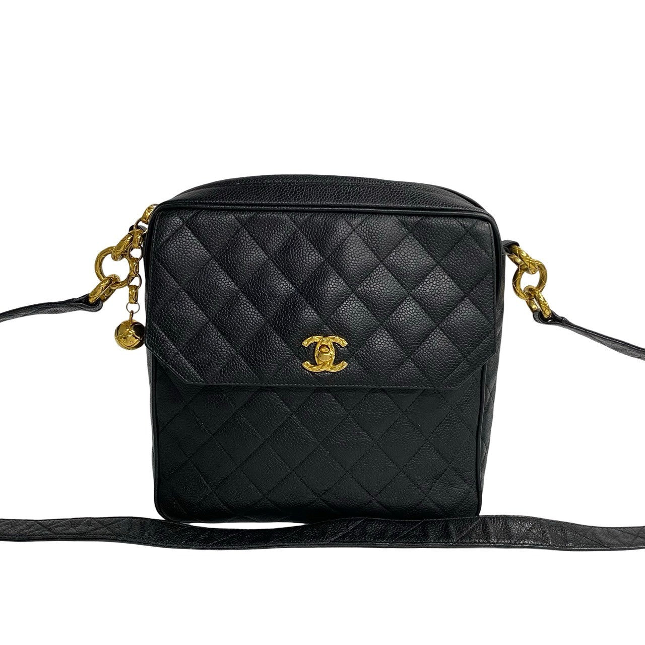 CHANEL Shoulder Bag Matt caviar skin black Matrasse