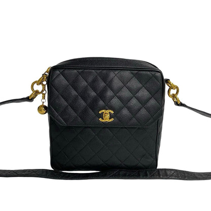 CHANEL Shoulder Bag Matt caviar skin black Matrasse