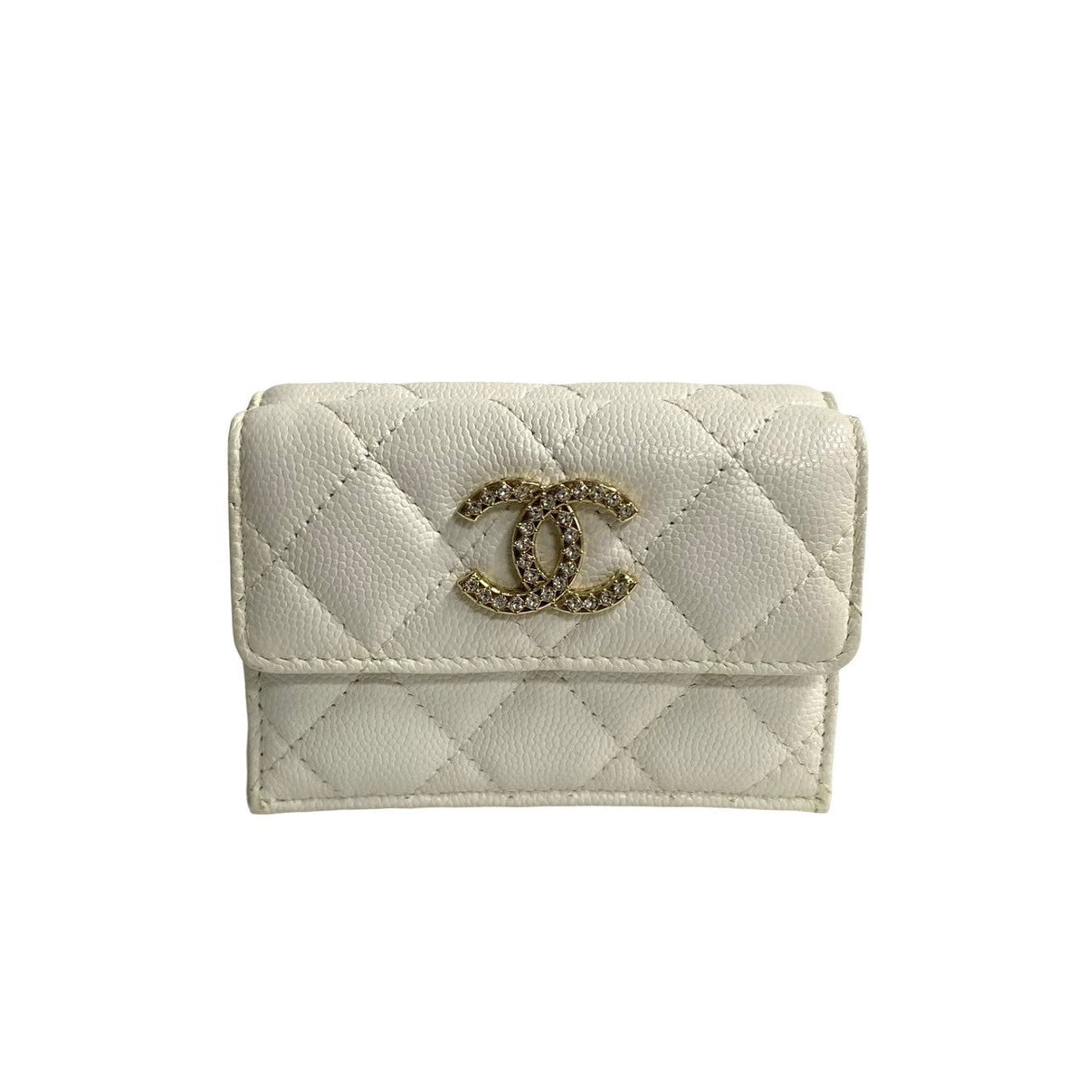 CHANEL Tri-fold wallet leather white Matrasse Small flap wallet
