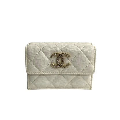 CHANEL Tri-fold wallet leather white Matrasse Small flap wallet