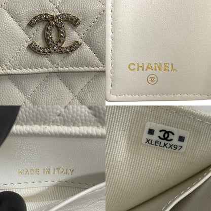 CHANEL Tri-fold wallet leather white Matrasse Small flap wallet