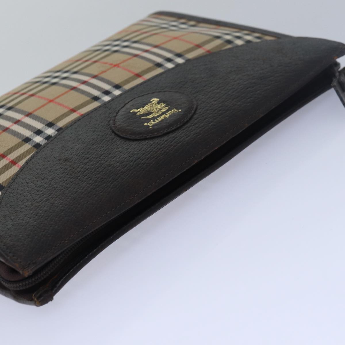 BURBERRYSs Nova Check Clutch Bag Canvas Beige Auth 79427
