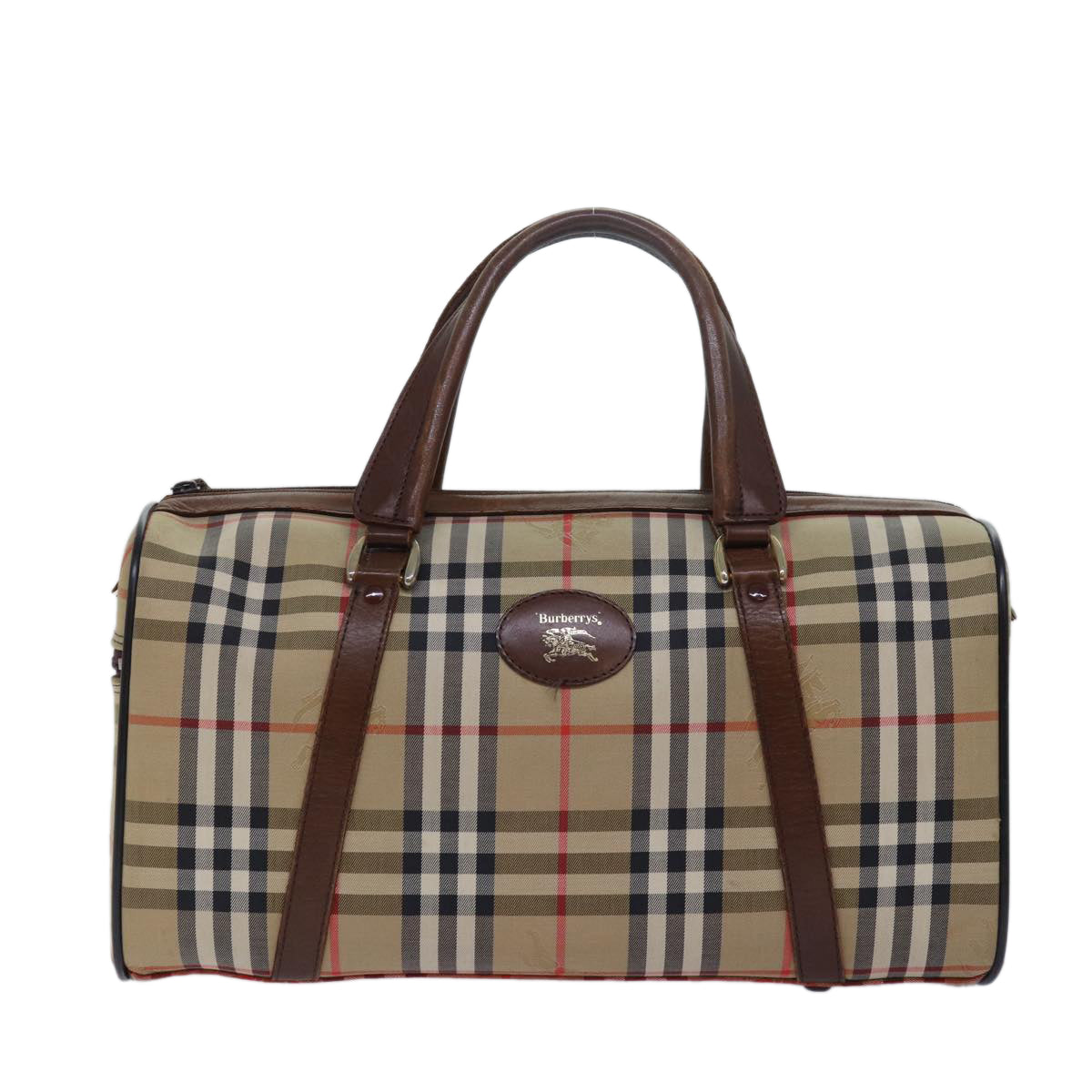 BURBERRYSs Nova Check Boston Bag Canvas Beige Auth 79483
