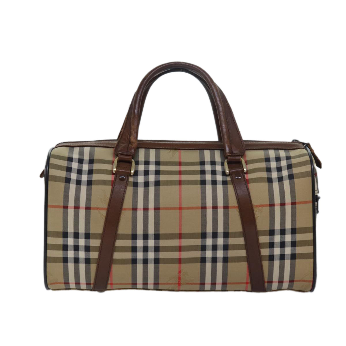 BURBERRYSs Nova Check Boston Bag Canvas Beige Auth 79483