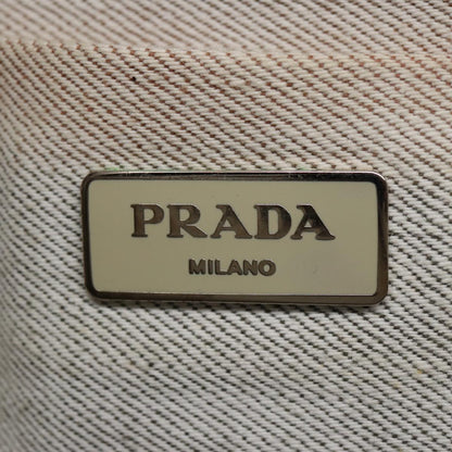 PRADA Bijoux Canapa MM Hand Bag Canvas Gray Auth 79525