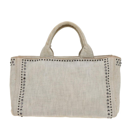 PRADA Bijoux Canapa MM Hand Bag Canvas Gray Auth 79525