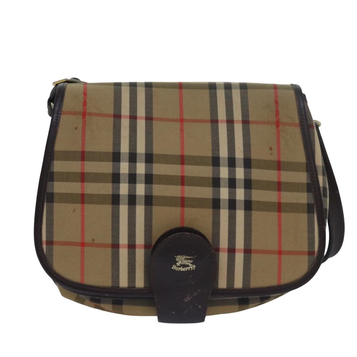 BURBERRYSs Nova Check Shoulder Bag Canvas Brown Dark Brown Auth 79633