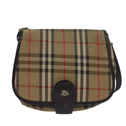 BURBERRYSs Nova Check Shoulder Bag Canvas Brown Dark Brown Auth 79633