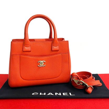 CHANEL Shoulder Bag Matt caviar skin Orange Neo Executive Small