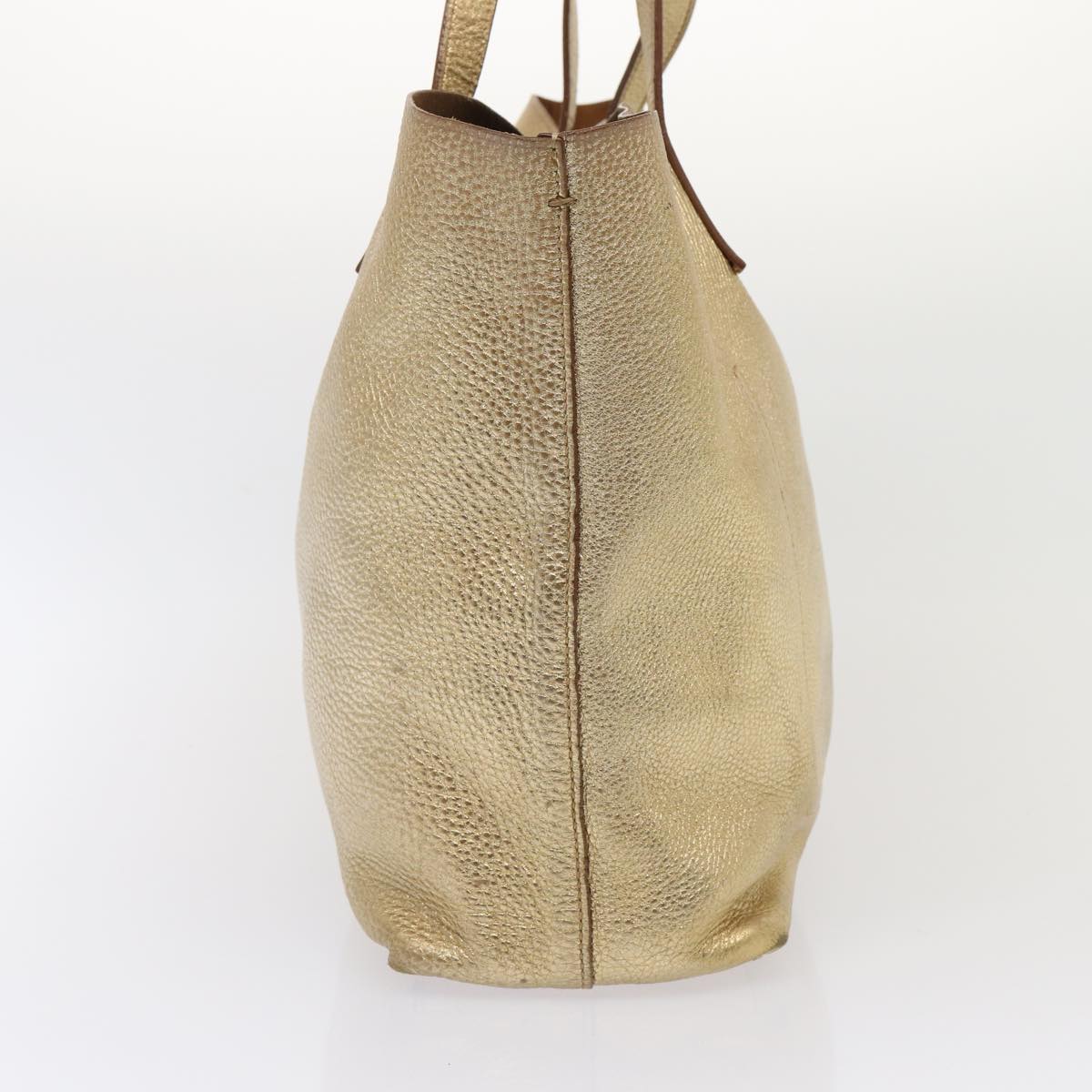 PRADA Tote Bag Leather Gold Auth 79714