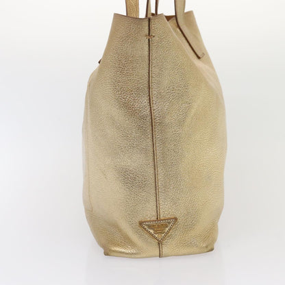 PRADA Tote Bag Leather Gold Auth 79714