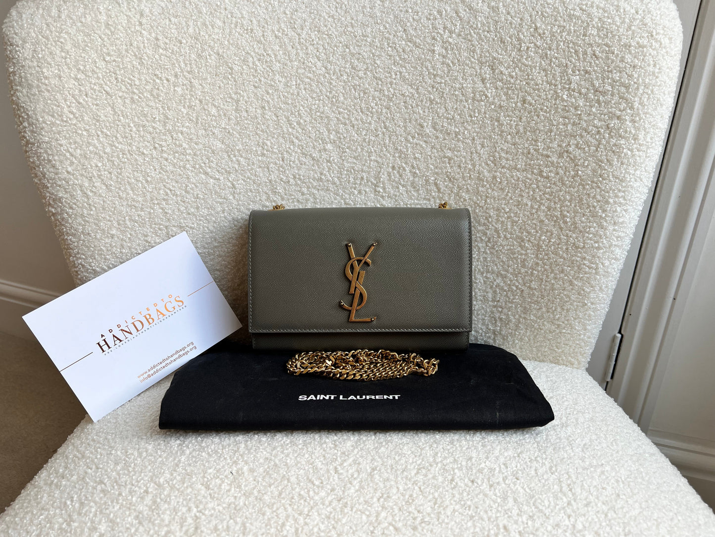 Yves Saint Laurent (YSL) Grey Small Kate with Gold Hardware